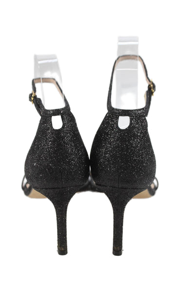 Stuart Weitzman Womens Ankle Strap Sandal Heels Black Metallic Size 7.5