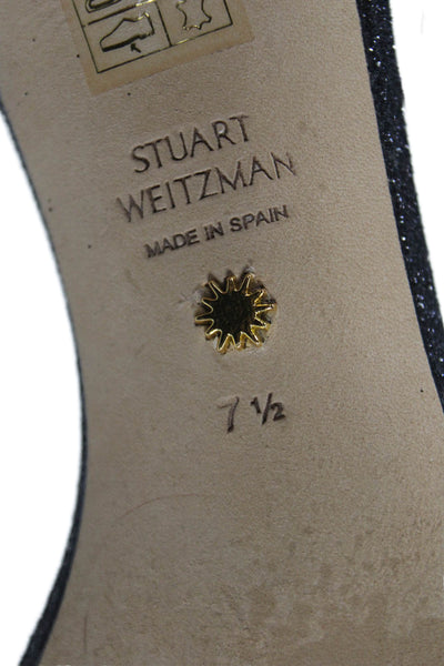 Stuart Weitzman Womens Ankle Strap Sandal Heels Black Metallic Size 7.5