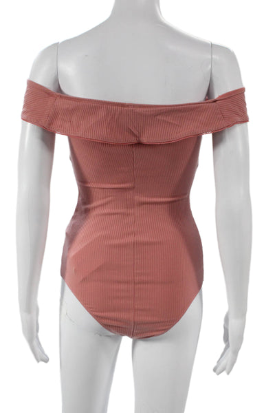 Reformation Women Basic Pink Off Shoulder Tencel Short Sleeve Bodysuit Size S