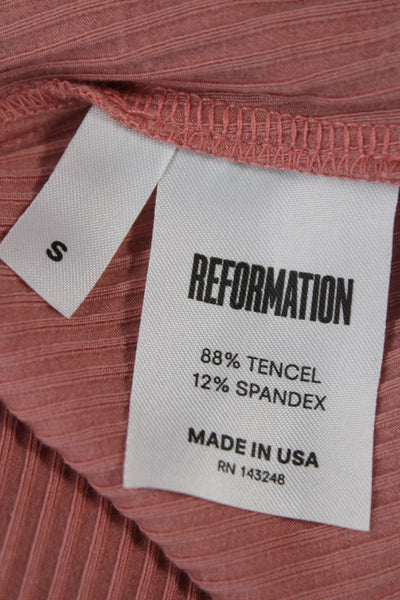 Reformation Women Basic Pink Off Shoulder Tencel Short Sleeve Bodysuit Size S
