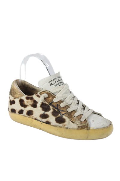 Phillipe Model Womens Animal Print Low Top Sneakers White Brown Size 37 7