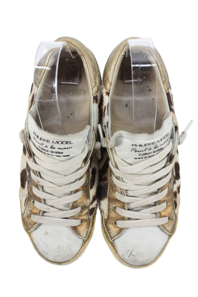 Phillipe Model Womens Animal Print Low Top Sneakers White Brown Size 37 7