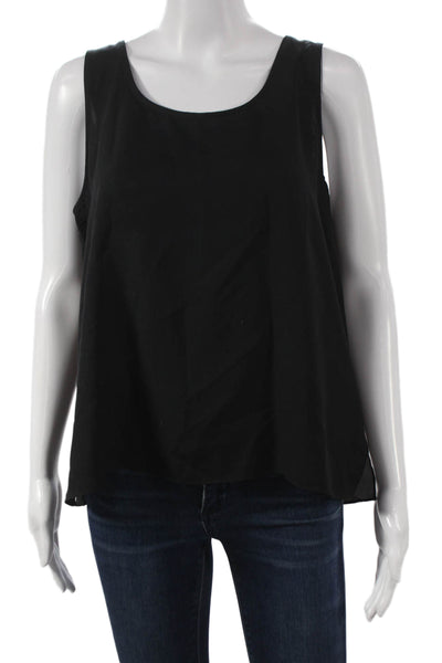 Harari Women Silk Sleeveless Basic Tank Black Round Neck Pullover Size L