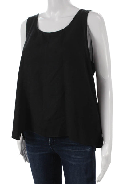 Harari Women Silk Sleeveless Basic Tank Black Round Neck Pullover Size L