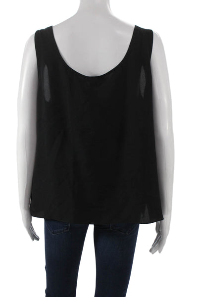 Harari Women Silk Sleeveless Basic Tank Black Round Neck Pullover Size L