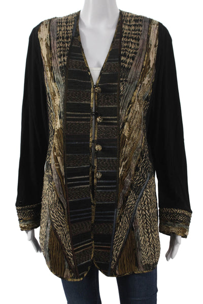 Kaneko Women Basic Jacket Black Geometric Poly Blend Button Size M