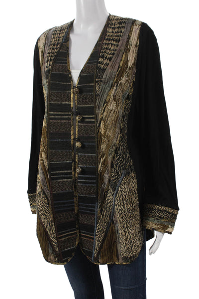 Kaneko Women Basic Jacket Black Geometric Poly Blend Button Size M