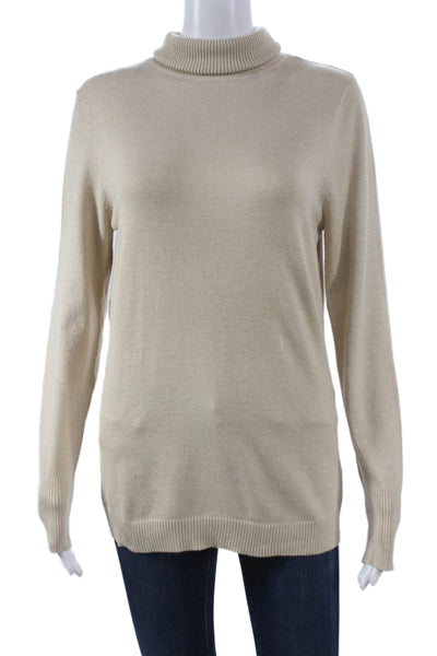 Odemai Women Pullover Sweater Beige Viscose Turtleneck Long Sleeve Size 2