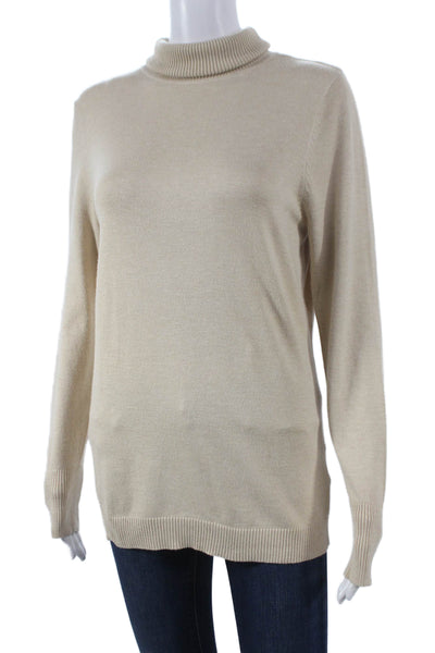 Odemai Women Pullover Sweater Beige Viscose Turtleneck Long Sleeve Size 2