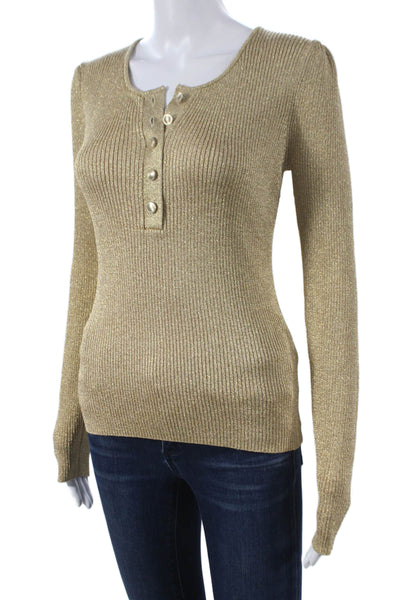Generation Love Womens Basic Henley Long Sleeve Gold Polyester T-Shirt Size S