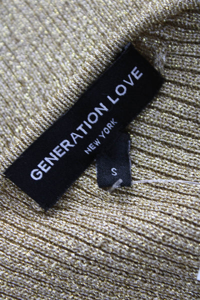 Generation Love Womens Basic Henley Long Sleeve Gold Polyester T-Shirt Size S