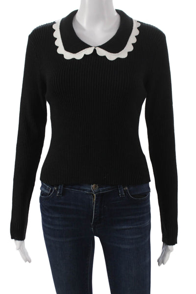 Mable Womens Black Viscose Collared Pullover Sweater Long Sleeve Size M
