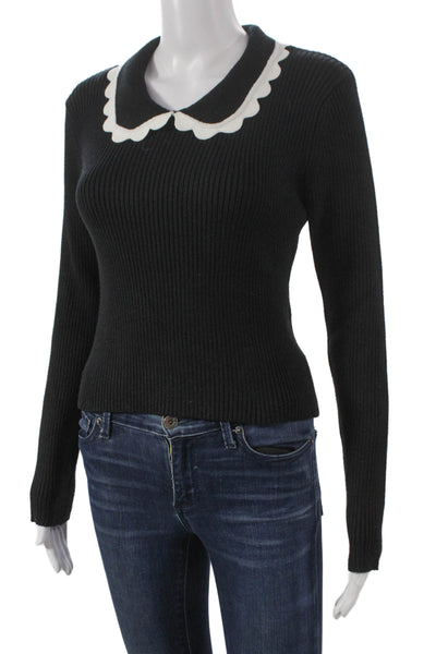 Mable Womens Black Viscose Collared Pullover Sweater Long Sleeve Size M