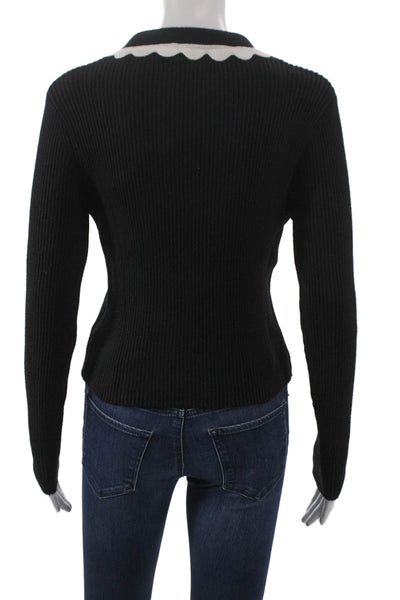Mable Womens Black Viscose Collared Pullover Sweater Long Sleeve Size M