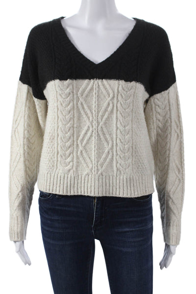 Central Park West Women V-Neck Geometric Pullover Sweater Black Size XS