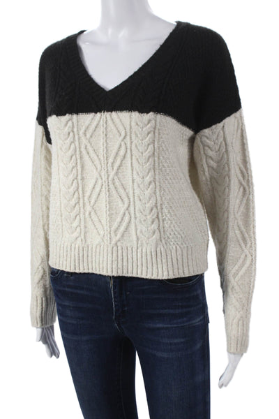 Central Park West Women V-Neck Geometric Pullover Sweater Black Size XS