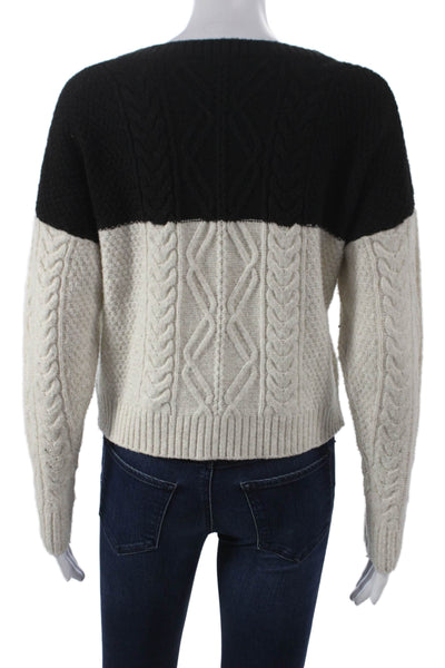Central Park West Women V-Neck Geometric Pullover Sweater Black Size XS