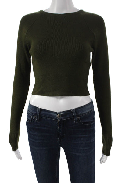 Moussy Women Pullover Sweater Green Acrylic Long Sleeve Round Neck Size S