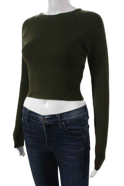 Moussy Women Pullover Sweater Green Acrylic Long Sleeve Round Neck Size S