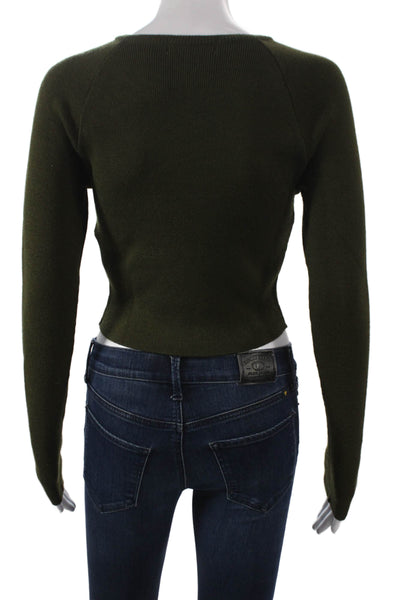 Moussy Women Pullover Sweater Green Acrylic Long Sleeve Round Neck Size S