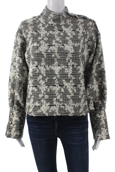 Koshka Women Pullover Sweater Black Check Mock Neck Long Sleeve Size 38
