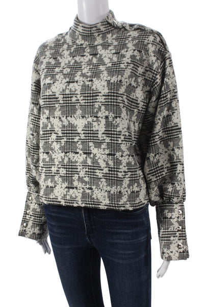 Koshka Women Pullover Sweater Black Check Mock Neck Long Sleeve Size 38