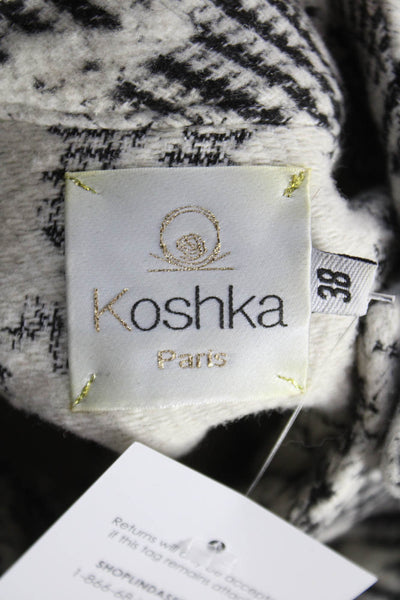 Koshka Women Pullover Sweater Black Check Mock Neck Long Sleeve Size 38