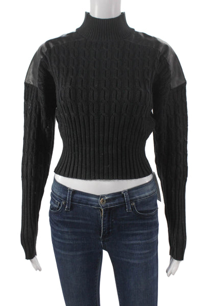 Central Park West Women Black Rayon Cable Mock Neck Sweater Size S