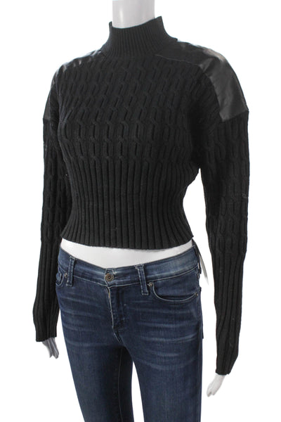 Central Park West Women Black Rayon Cable Mock Neck Sweater Size S