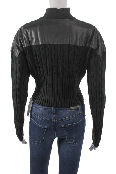Central Park West Women Black Rayon Cable Mock Neck Sweater Size S