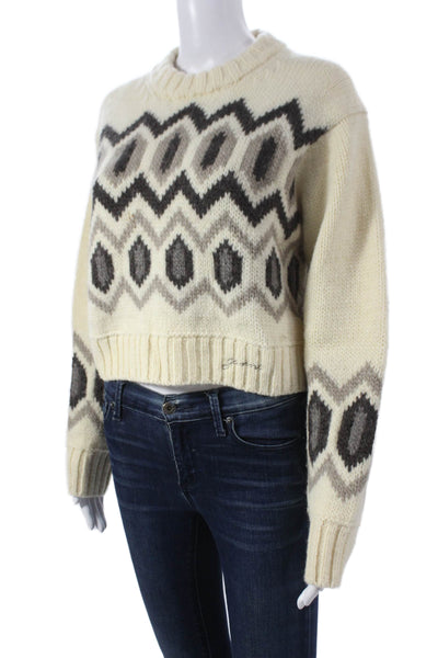 Ganni Womens Pullover Sweater Ivory Wool Crewneck Geometric Long Sleeve Size XS