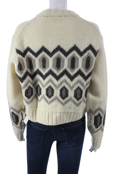 Ganni Womens Pullover Sweater Ivory Wool Crewneck Geometric Long Sleeve Size XS