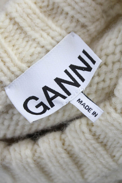 Ganni Womens Pullover Sweater Ivory Wool Crewneck Geometric Long Sleeve Size XS