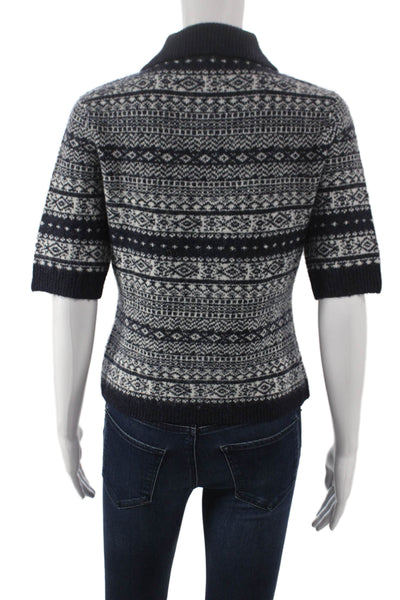 Central Park West Women Pullover Sweater Fair Isle Collared Blue Size S