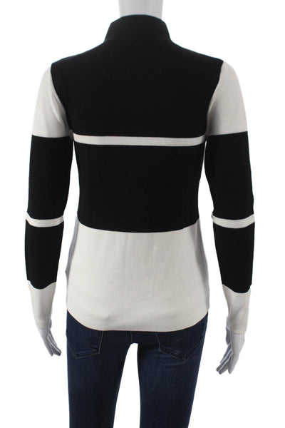 Elie Tahari Womens Striped Viscose Mock Neck Sweater Black Long Sleeve Size S