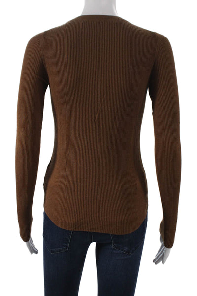 Enza Costa Womens Brown Viscose Basic Long Sleeve Crew Neck T-Shirt Size XS