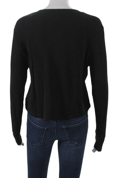 LNA Womens Cropped T-Shirt Black Rayon Crew Neck Long Sleeve Size M