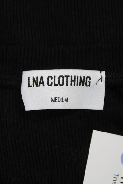 LNA Womens Cropped T-Shirt Black Rayon Crew Neck Long Sleeve Size M