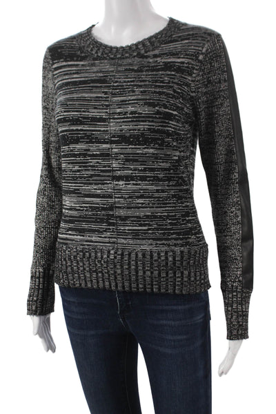 Central Park West Womens Black Striped Pullover Crew Neck Long Sleeve Size S
