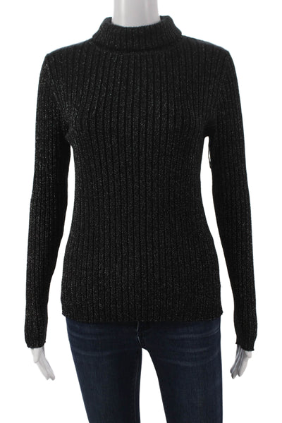 NAIIF Women Striped Viscose Turtleneck Pullover Black Long Sleeve Size S