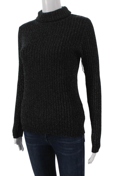 NAIIF Women Striped Viscose Turtleneck Pullover Black Long Sleeve Size S