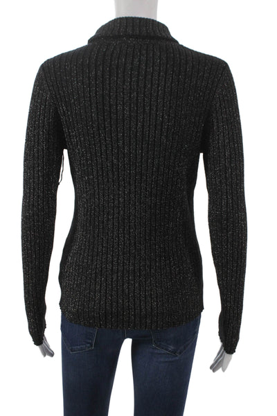 NAIIF Women Striped Viscose Turtleneck Pullover Black Long Sleeve Size S