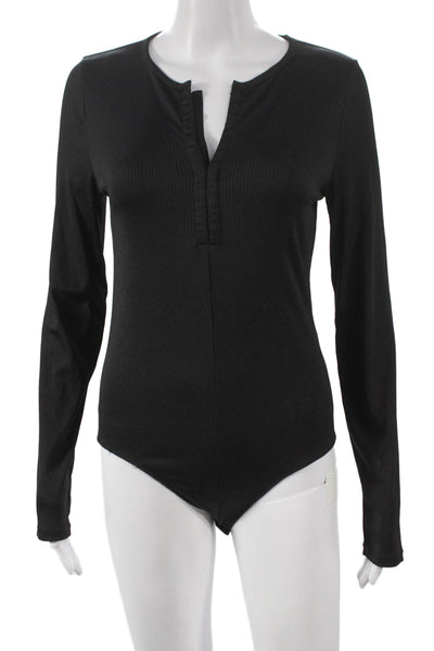 Rag & Bone Womens Long Sleeve V Neck Bodysuit Black Polyester Size L