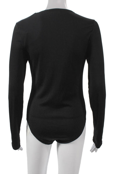 Rag & Bone Womens Long Sleeve V Neck Bodysuit Black Polyester Size L