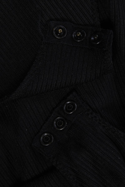 Rag & Bone Womens Long Sleeve V Neck Bodysuit Black Polyester Size L
