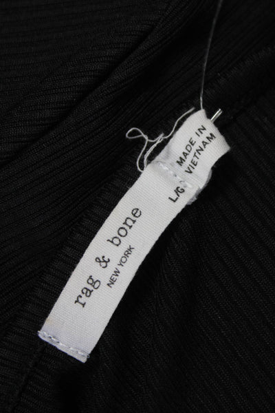 Rag & Bone Womens Long Sleeve V Neck Bodysuit Black Polyester Size L