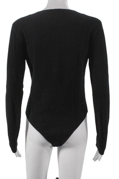 Notshy Womens One Piece Wool V-Neck Long Sleeve Bodysuit Black Size M