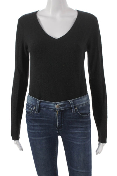 Notshy Womens One Piece Wool V-Neck Long Sleeve Bodysuit Black Size M