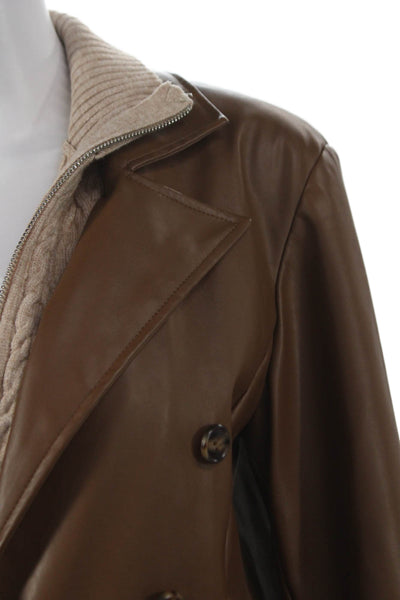 Generation Love Womens Basic Blazer Brown PU Button Long Sleeve Size M