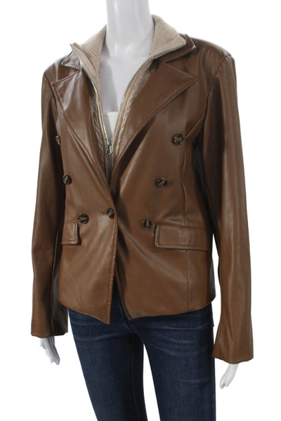 Generation Love Womens Basic Blazer Brown PU Button Long Sleeve Size M